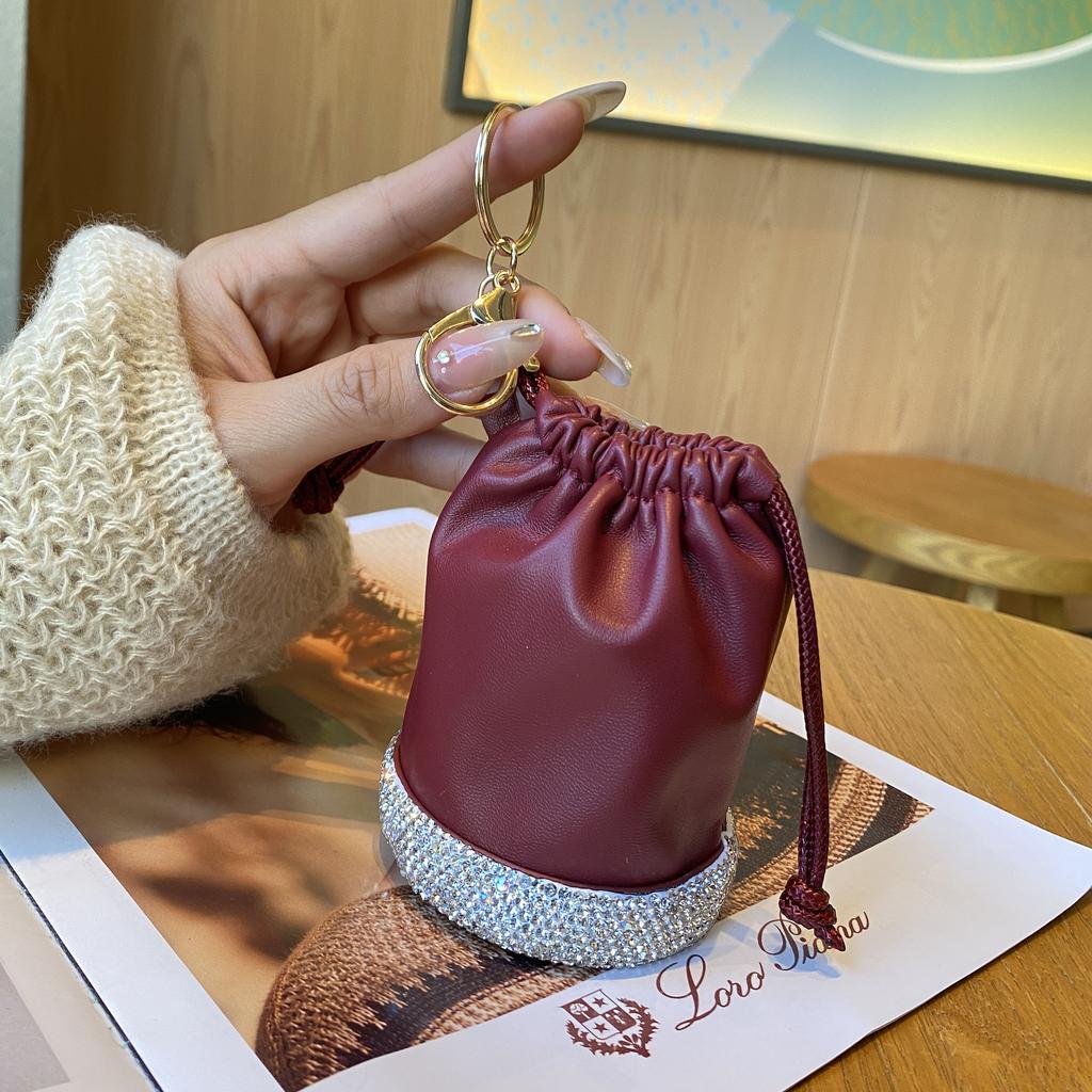 Japanese simple portable drawstring bucket bag women's lightweight portable bucket bag casual nylon change bag small bag pendant