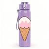 1PC Sweet Ice Cream Cone Pattern 750ml Color Plastic Sports Water Bottle Leakproof Flip Straw Lid Suitable for Sports Office Home Use