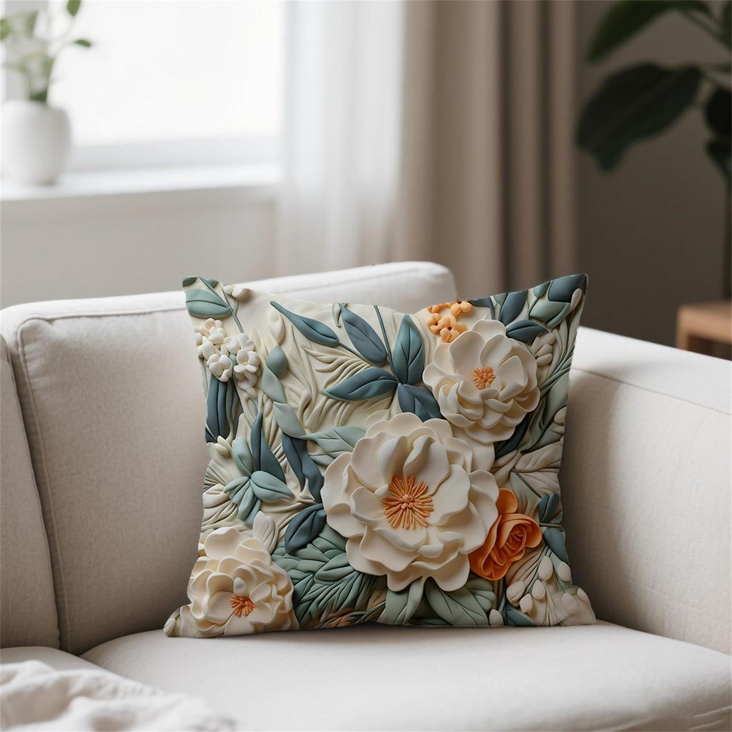 Retro Floral Throw Pillow Cover, Creative Oil Painting And Carving Printed Home Sofa Cushion Cover
