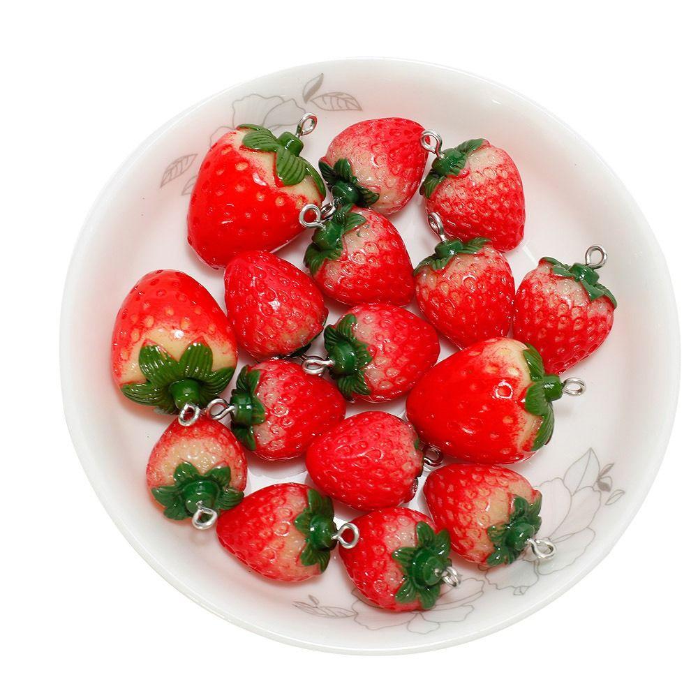 

20Pcs 3D Hanging Pendant Red Beads Crafts Fruit Necklace Making
