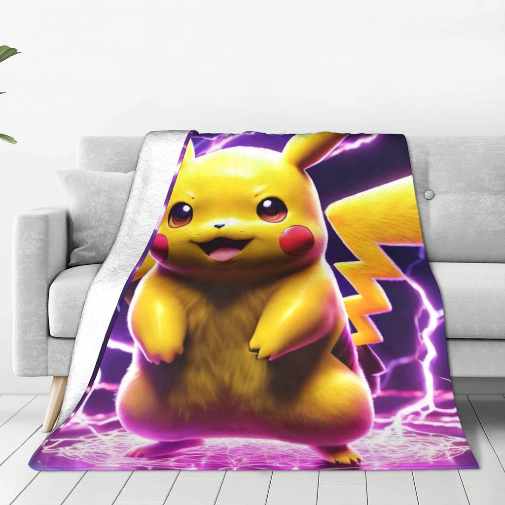 Pikachu Energy Transformation Flannel Blankets Winter  Super Warm Bedding Throws for Home Decor Novelty Bedspread Sofa Bed Cover