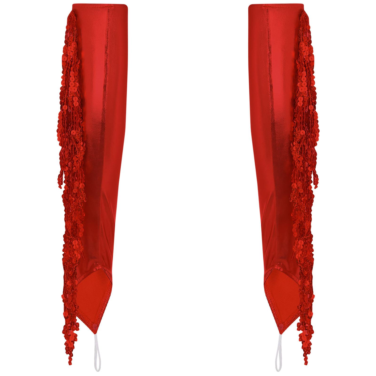 

Металеві оперні рукавички для дорослих з китицями до ліктя для сценічних виступів або косплею One Size червоний