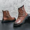 New Black Motorcycle Boots for Men Brown  Lace-up  Round Toe Platform Short Boots Western Boots  Size 38-45