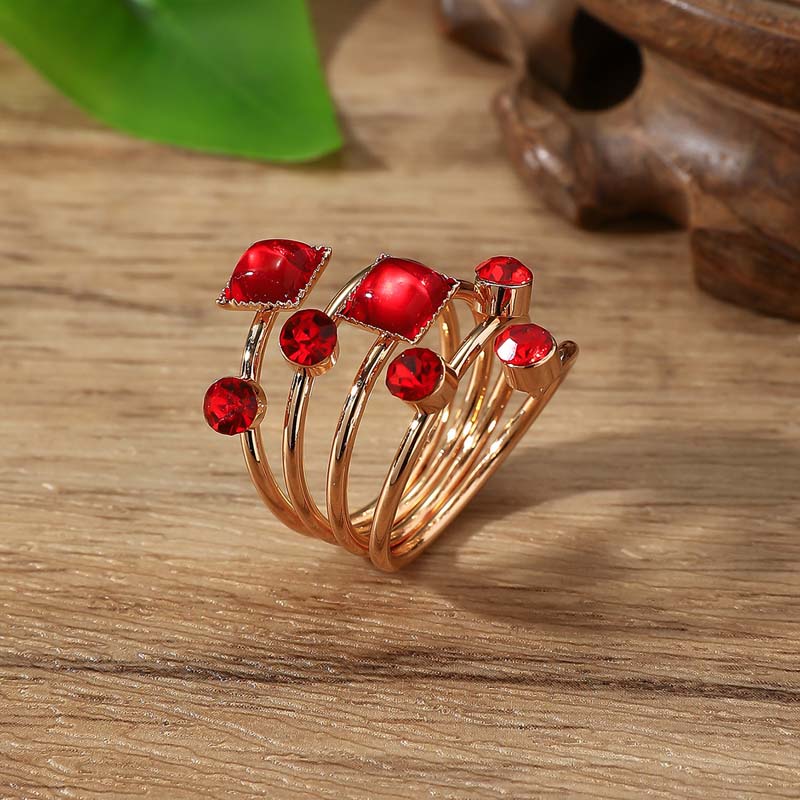 Luxury Colorful Square Zircon Open Rings for Women Fashion Metal Multilayer Wrapped Geometric Knuckle Finger Ring Zircon красный