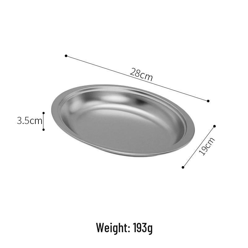 Korean Style Deepened Oval Stainless Steel Cheese & Fish Serving Plate