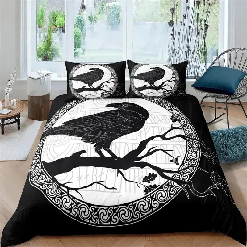 Viking Duvet Cover Set KingQueen Size Slate Blue Mjolnir Pattern Bedding Set Northern Germanic Culture Polyester Quilt Cover
