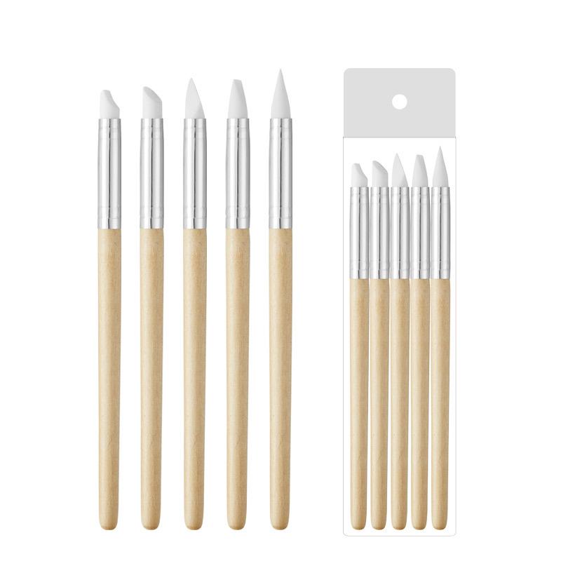 Nail Art Silicone & Wood Dual-Use Embossing & Dotting Tool Set