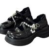 Thick Soled Mary Jane Shoes for Women  Sweet Buckle Loafers Pearl Chain Round Toe Platform Dress Lolita Shoes Pumps