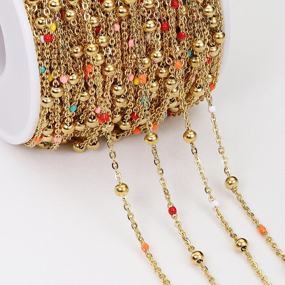 1Meter Stainless Steel Ball Chain Enamel Bead Chains for DIY Jewelry Making Gold Color Necklace Bracelet Supplies Wholesale
