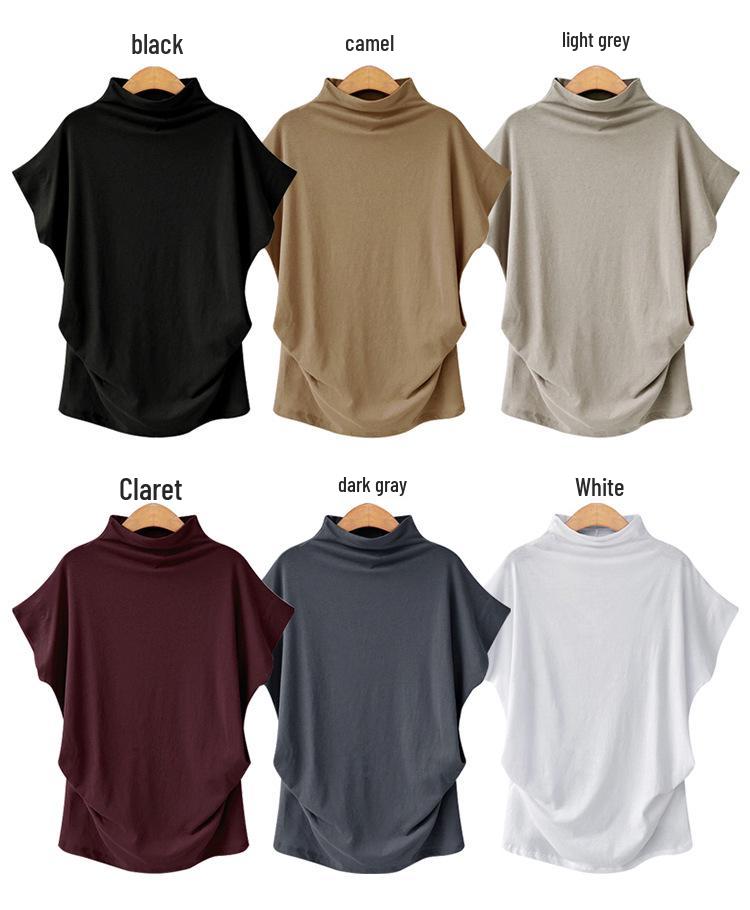 Kurzärmeliges Damen Übergröße T-Shirt im koreanischen Stil mit halbohem Kragen.