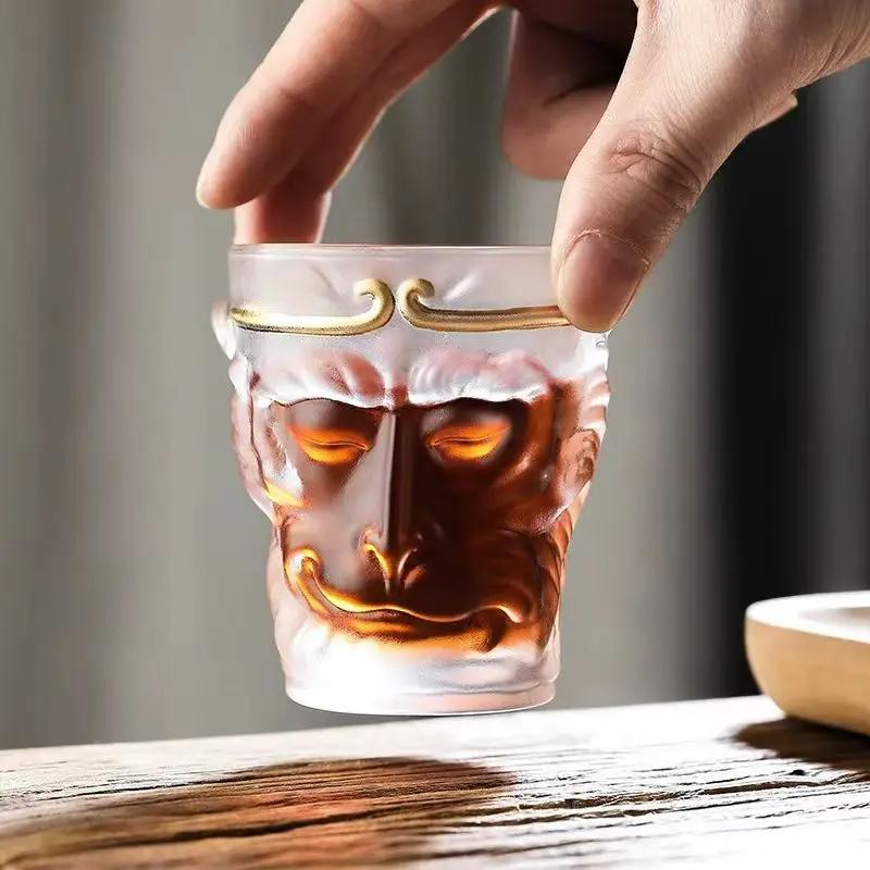 120ML Sun Wukong Glass Teacup Whiskey GlassCup Drinkware Tea Beverage Glass Mug Chinese Style Wine Glass for Home Durable