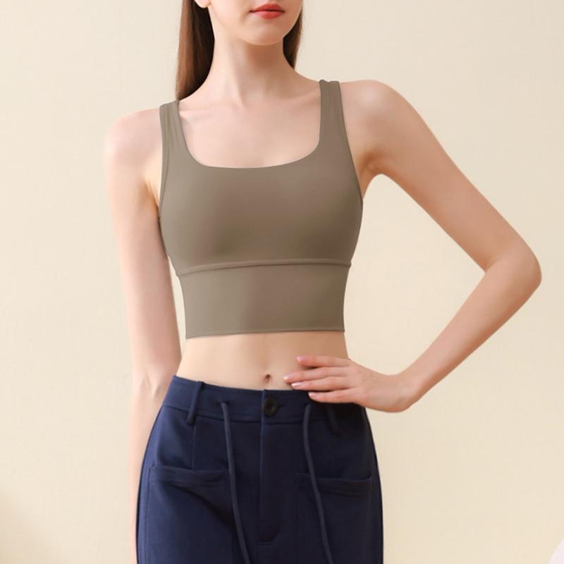 

Трансграничный дышащий спортивный бюстгальтер: Полная чашка, Поддержка спины, Жилет для йоги и бега с нагрудной подушечкой Small коричневый/кофейный