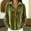 European and American Loose Button Casual Velvet Long Sleeve Polo Collar Shirt