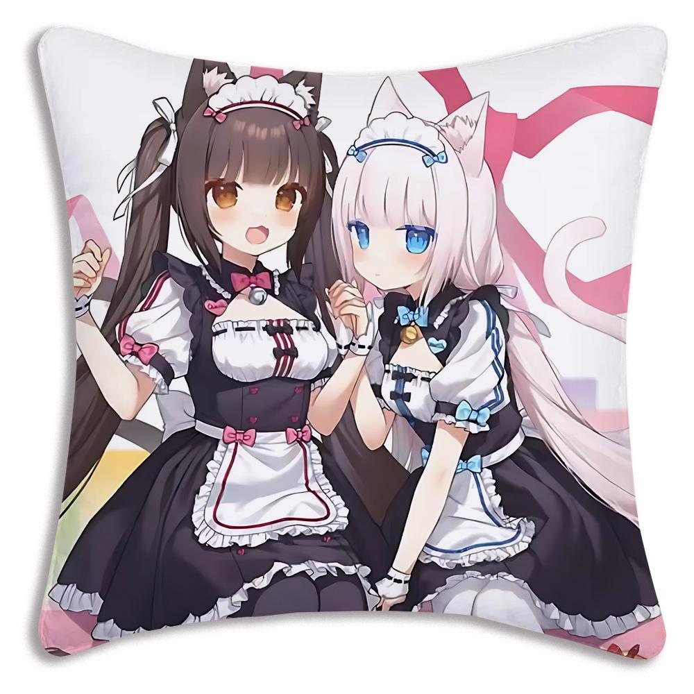 Anime N-Nekoparas Pillow Covers Cartoon Sofa Decorative Home Double-sided Printing Short Plush Cute Cushion Cover