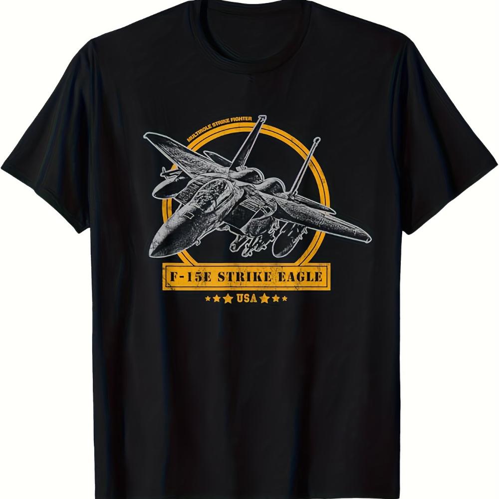 

UnisexS F15 Strike Eagle Graphic TShirt Patriotic USAF Military Design Black with Yellow Print Casual Short Sleeve Crew Neck Tee S
