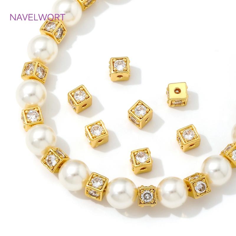 5.2mm*4.8mm Separator For Beads 18K Gold Plated With Zircon Square Spacer Beads For Bracelet Making DIY Jewelry Making Supplies