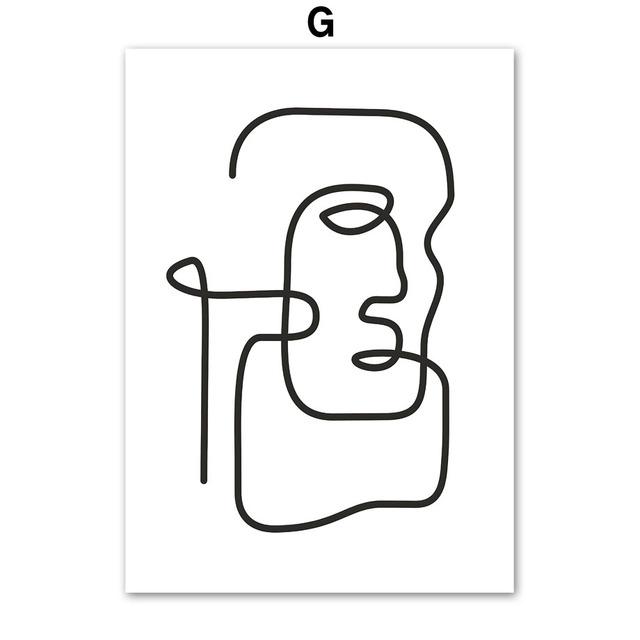 Wandkunst Leinwandmalerei Moderne abstrakte Linie Gesicht minimalistisch nordische Poster und Drucke Wandbilder für Wohnzimmerdekoration kein Rahmen