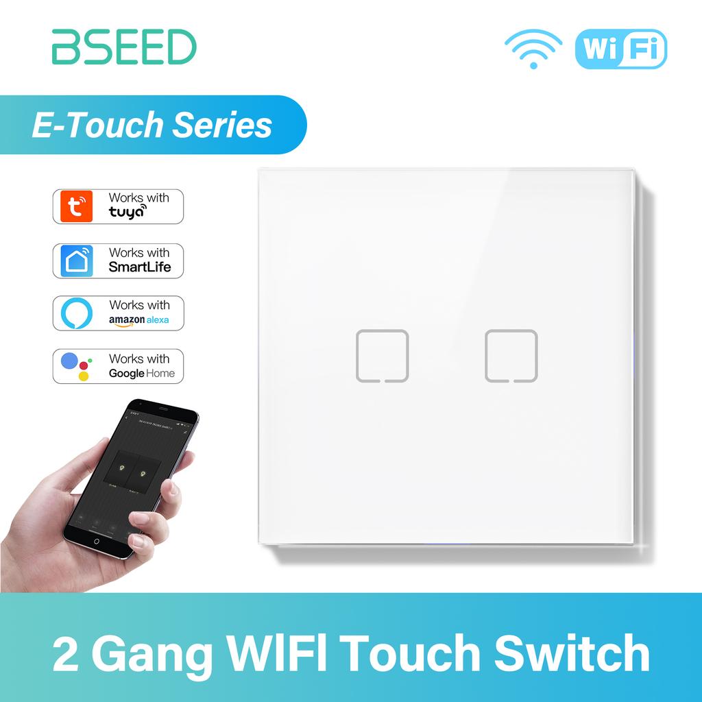 BSEED 1/2/3/4Gang WIFI Dotykový vypínač Skleněný Chytrý nástěnný vypínač Dotyková obrazovka Podsvícení Telefon Rychlé nabíjení USB C Zásuvka Řada E