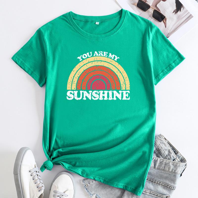 Summer YOU ARE MY SUNSHINE Rainbow Printed Cotton Loose Round Neck Women's Short Sleeved T-Shirts Women’s