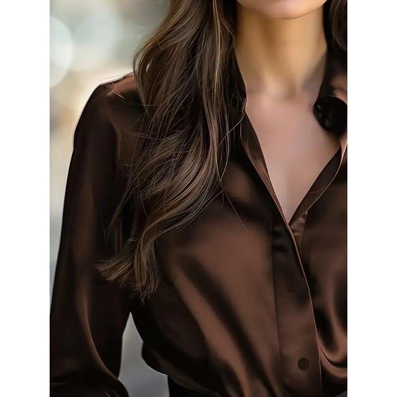 Damen S Langarm V-Ausschnitt Knopfleiste Einfarbig Elegante Bluse