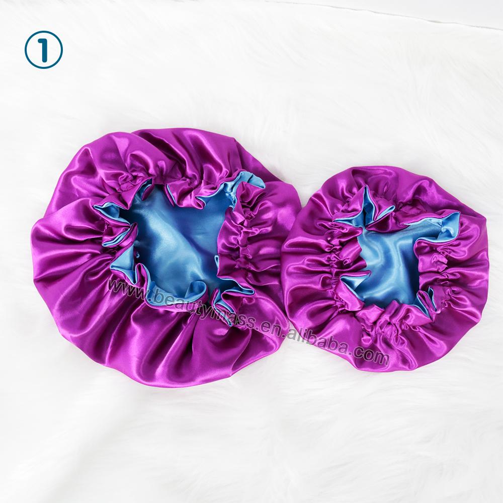 Wholesale Double Layer Reversible Mommy and Me Hair Bonnets Sets Silk Satin Bonnet Night Sleeping Caps Satin Bonnets in Stock