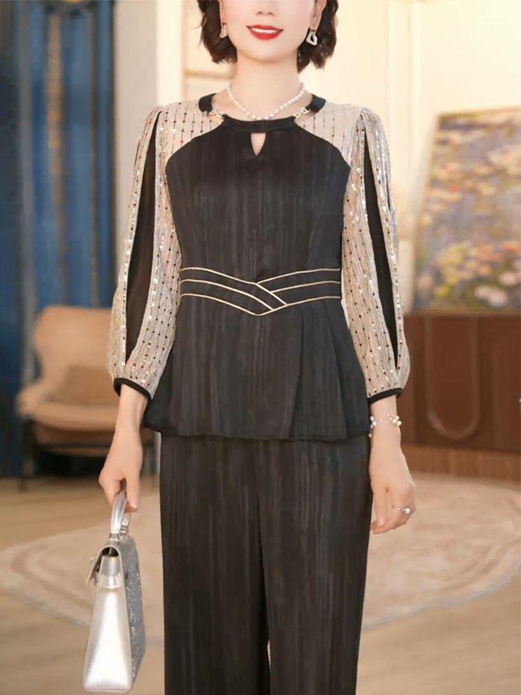 Women's 2025 High-End Spring-Autumn Slimming Two-Piece Set: Long Sleeve, Chic & Fashionable