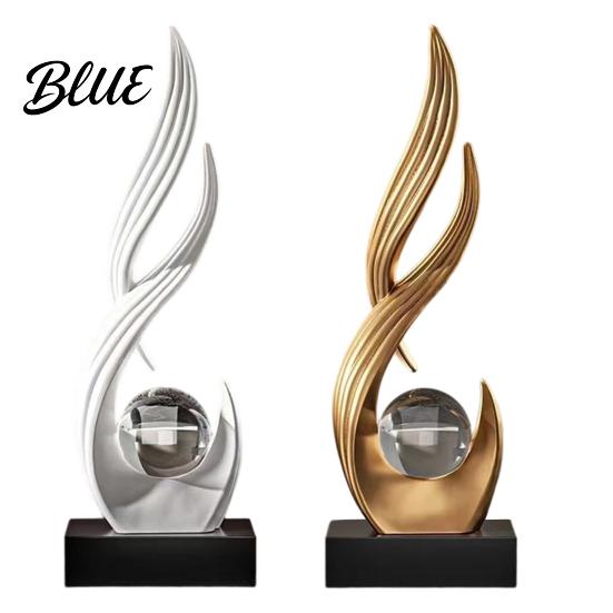 Feng Shui Wealth Ornament Abstract Decorative Sculpture with Clear Crystal Ball Modern Flowing Curve Tabletop Decor Statue Exquisite Home Accents for