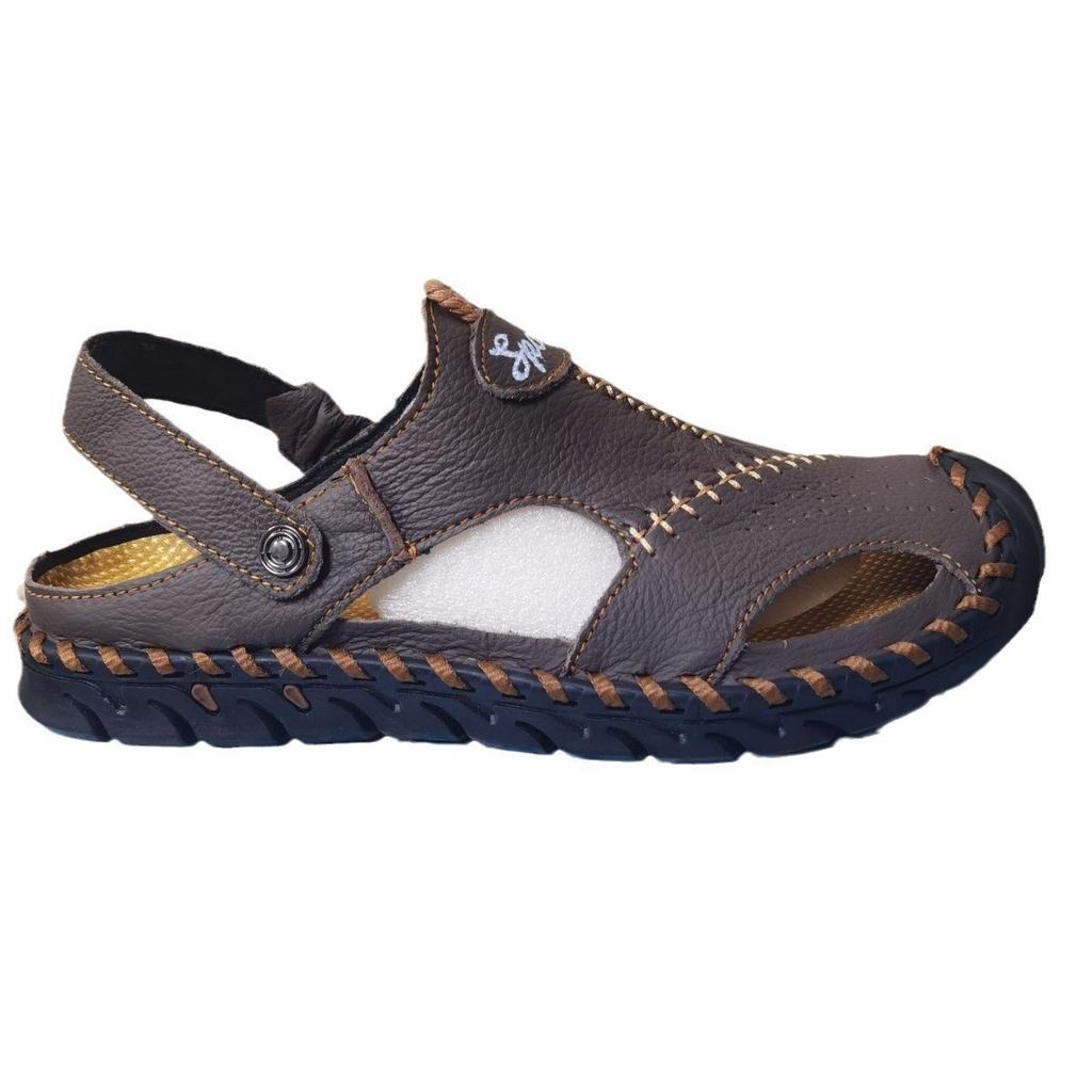 Large size men's sandals beach sandals dual-purpose men's breathable casual hollow leather sandals two-layer cowhide men's shoes