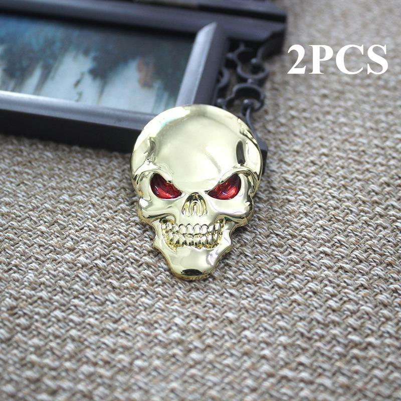 2PCS 3D Metal Skull Car Emblem - Pirate Skeleton Badge for Auto Body Rear Trunk, Buccaneer Sticker Decal Universal Fit
