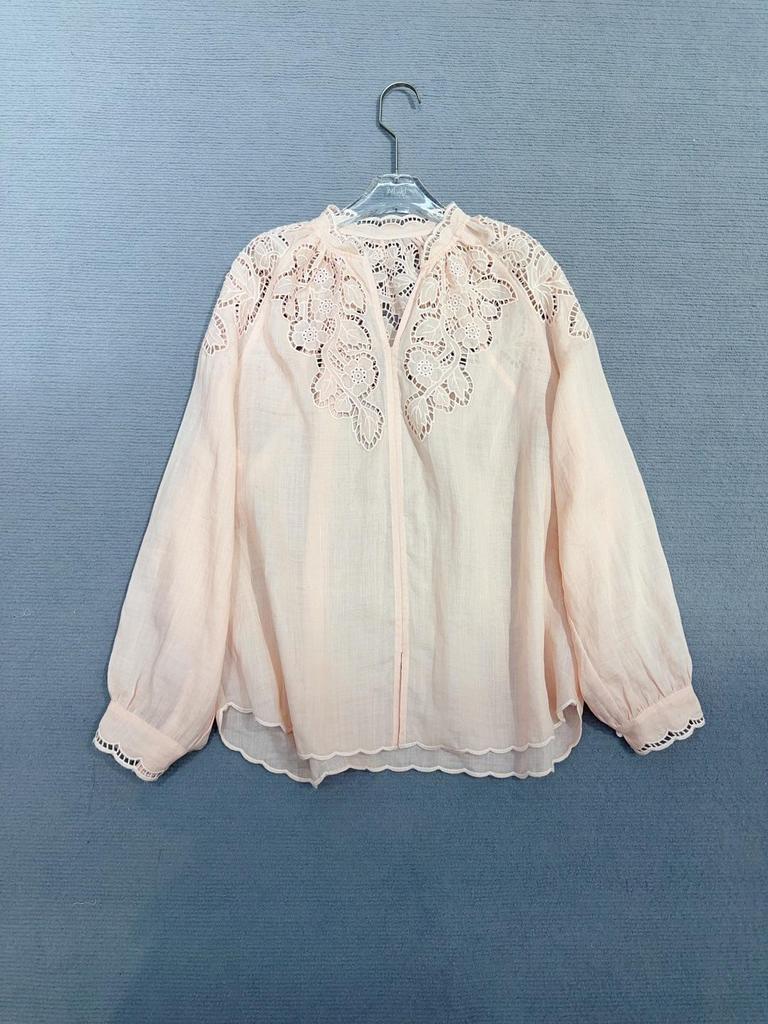 Nanyou 2026 Spring French Style Lace Embroidered Loose Shirt