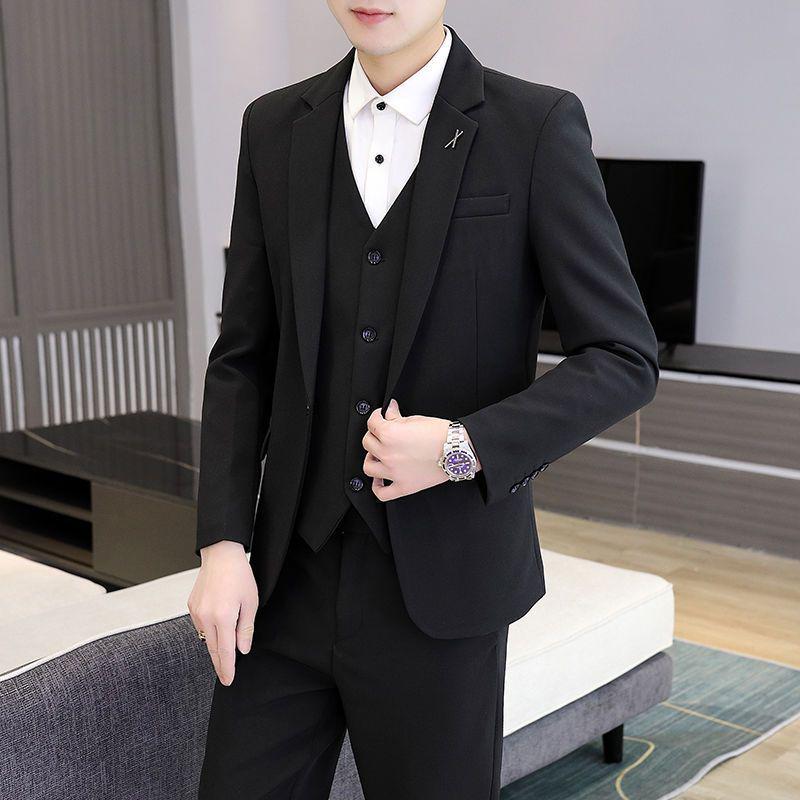 Korean Style Slim Fit Men's Three-Piece Business Suit for Teenagers