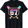 Baseball Ice Cream Drip Number 67 Player 67th Birthday T Shirt for Dad Mom Vintage Washed Homme Slightly Fashion Streetwear