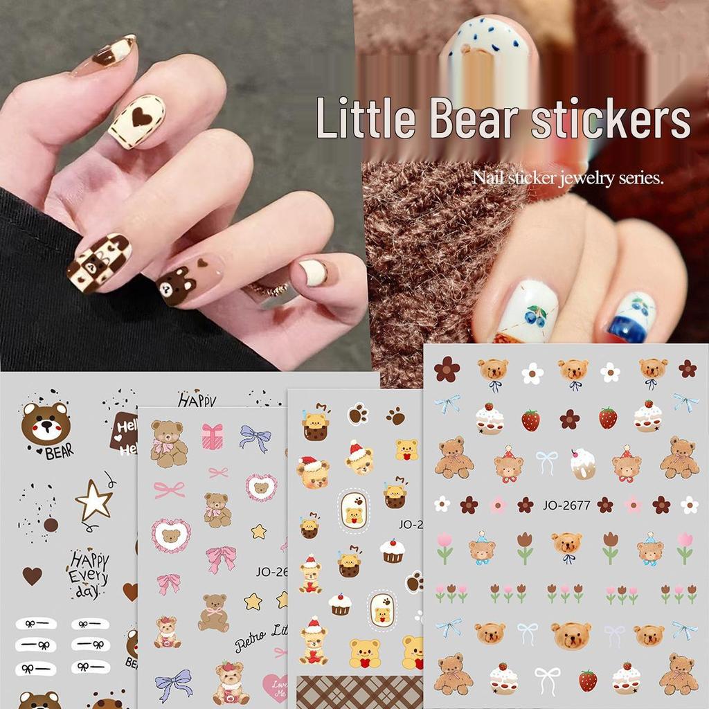 Cute Bowknot & Bear Hand-Painted Nail Stickers