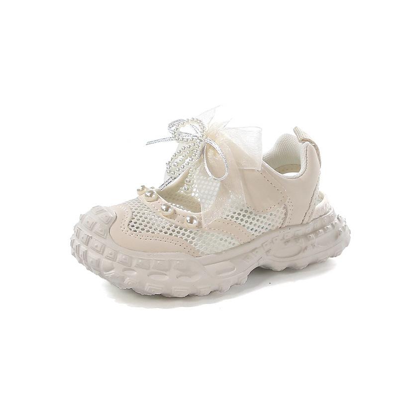 Summer new children's frame shoes girls pearl bow sports sandals single mesh breathable princess training shoes