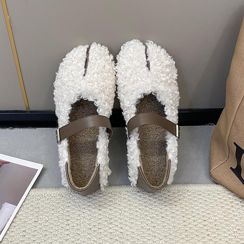 

Обувь Женские Лоферы на плоской подошве Меховые лоферы с круглым носком Осеннее повседневное платье Мокасины Осень-зима Досуг Пряжка из флока 39 бежевый