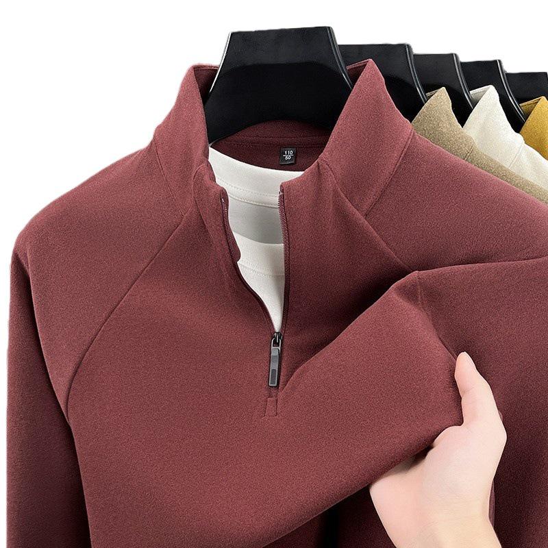 Men's Double-Sided Fleece Half-Zip Sweatshirt, Long-Sleeve, Warm Casual Base Layer for Autumn/Winter
