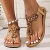 Fashion Women Flat Sandals Bohemian Style Flowers Decor Women Shoes Summer 2025 Clip Toe Non Slip Beach Shoes Plus Size Slip On Sandles