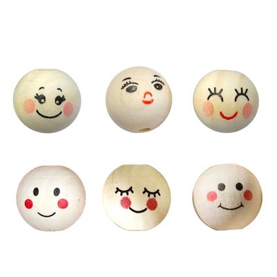 100 Stück Holzkugeln mit Loch 20mm Smiley-Gesicht Kopfkugel Naturholz Bastelperle für DIY Schmuckherstellung Makramee Handarbeit