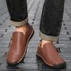 Men's Autumn Casual Leather Slip-On Shoes, Large Size, Soft Sole, Non-Slip, Hand-Stitched, Side Zipper