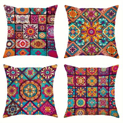 Colorful Floral Pattern Pillow Cover, Sofa Bedroom Cushion Cover, Single-sided Printing, Without Pillow Core