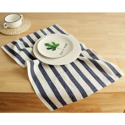100% Cotton Placemats, Stylish, Scandinavian, Western-Style, Restaurant-Style, Non-Slip, Friction-Resistant, Gorgeous Blue Gingham Stripe Pattern, Mac