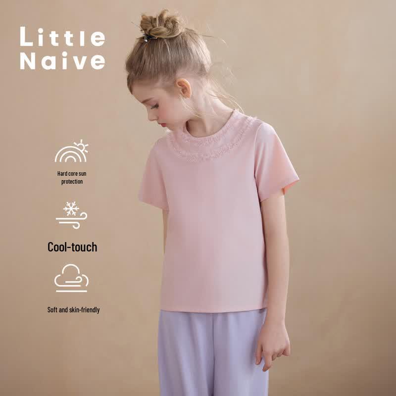Little Naive Girls Cooling Mesh Short Sleeve T-Shirt 130