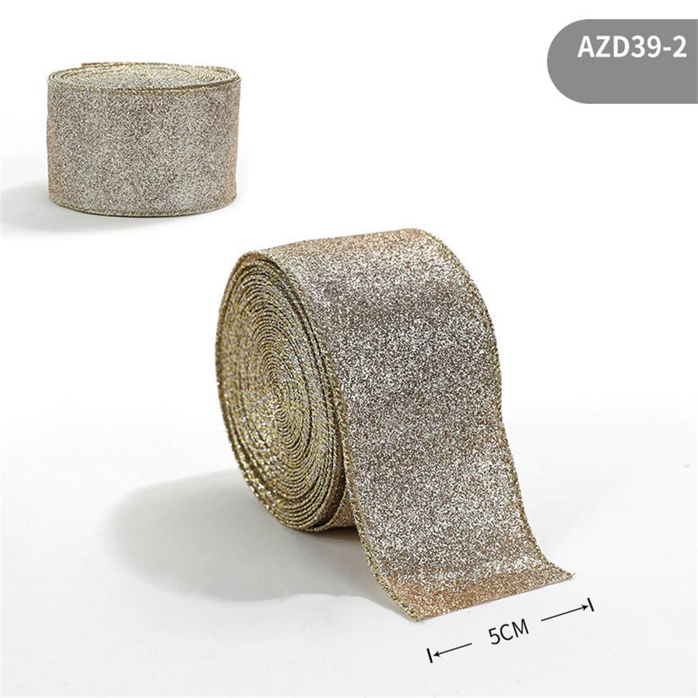 2m Christmas Ribbon Golden Silver Champagne Polyester Gliter Ribbon DIY Xmas Tree Bow Gifts Packing Navidad Home Decoration