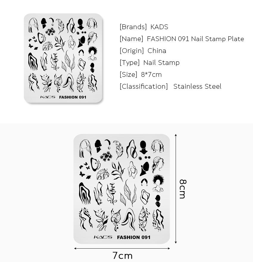 kads Nail Stamping Plate Fashion 091 Leaf Silhouette Beautiful Girls Image Nail Template Stencil Manicure Tool