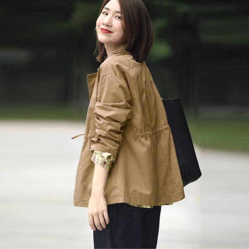 Neformální volná větrovka pro ženy jaro a podzim s klopovým límcem ve větších velikostech, oblečení pro matku středního věku