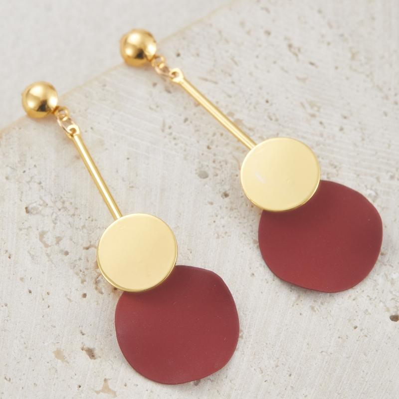 

A Pair of Fashionable and Simple Red and Blue Color Circular Pendant Earrings, Suitable for Women s Daily Party Zircon Gifts
