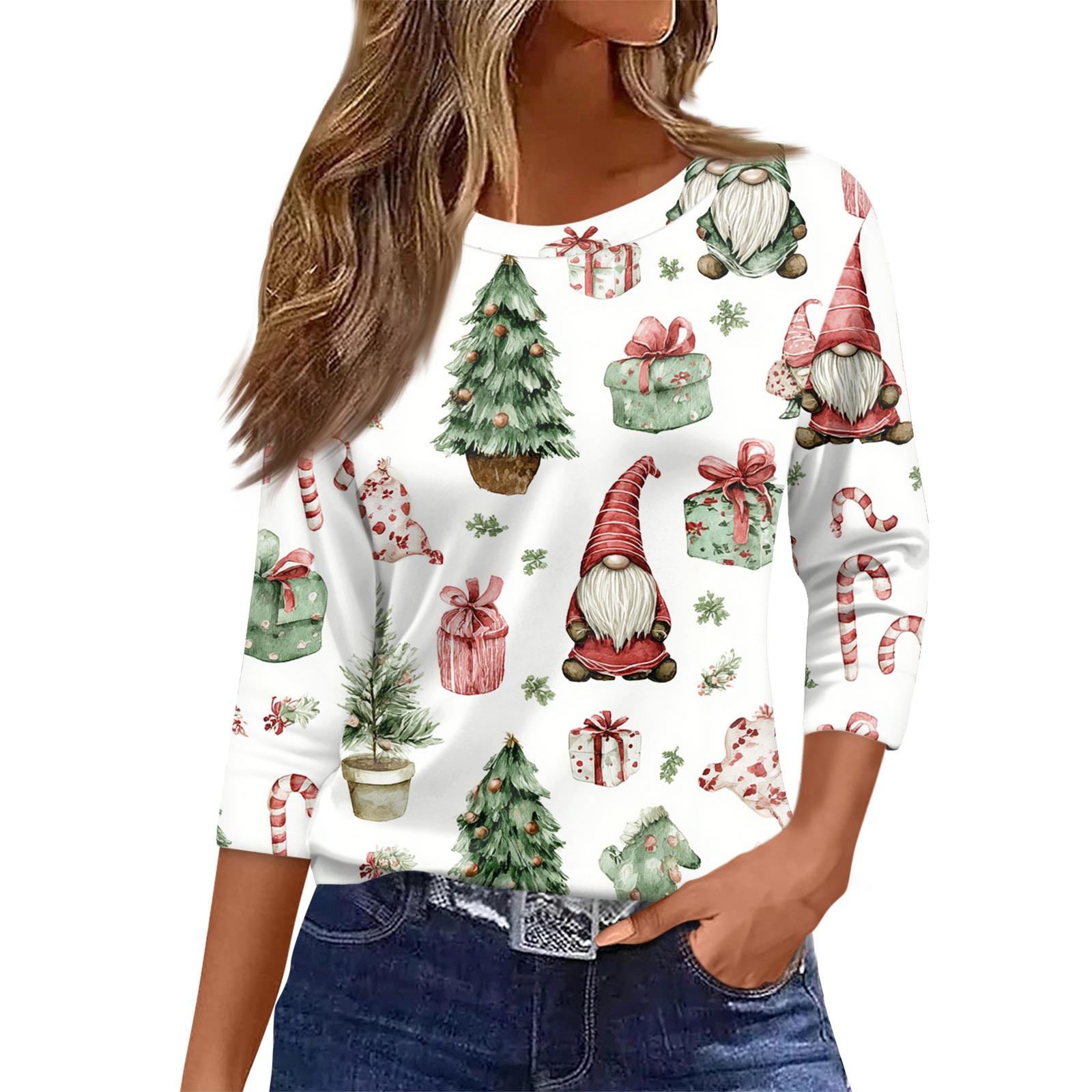 

Женский топ с круглым вырезом и рукавом 3/4 с рождественским принтом M хаки