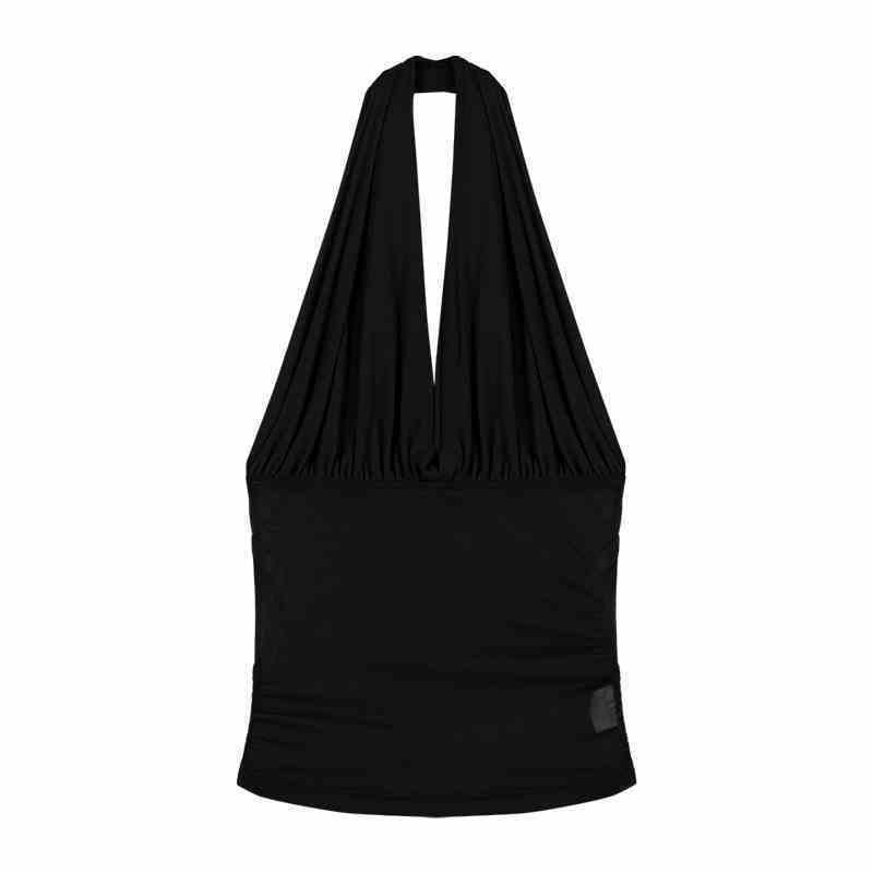 Sexy Neckholder Tüll V-Ausschnitt Tanktop für Damen Stilvolles Schlankmachendes Cropped Top für den Herbst