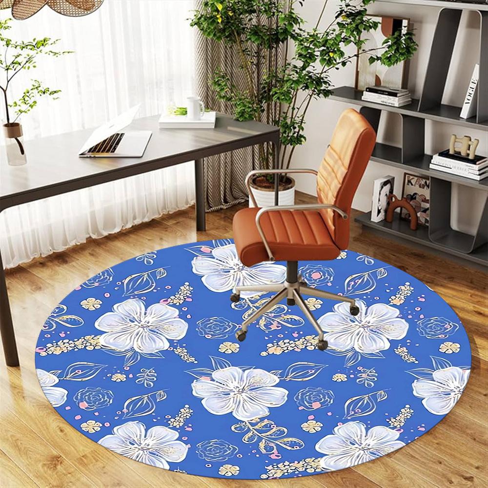 1pc Floral Pattern Round Chair mat Area Rug - Non-Slip, Floor Mat for Office, Bedroom, home decor Christmas Gift p0811199