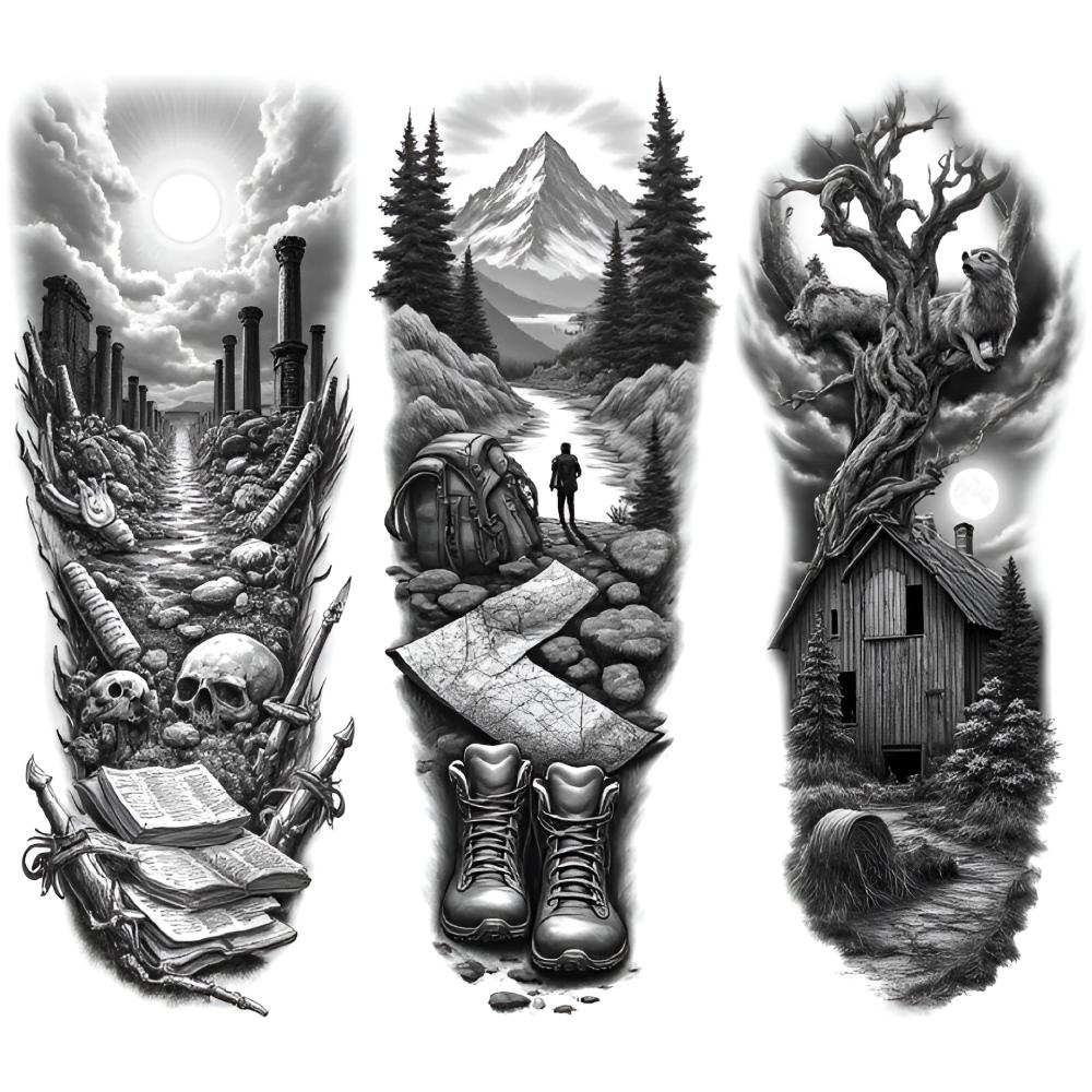 3pcs Temporary Tattoo Waterfall Tattoo Realistic Temporary Tattoos Moon Tattoo Tree Tattoo For Thighs Women Arms